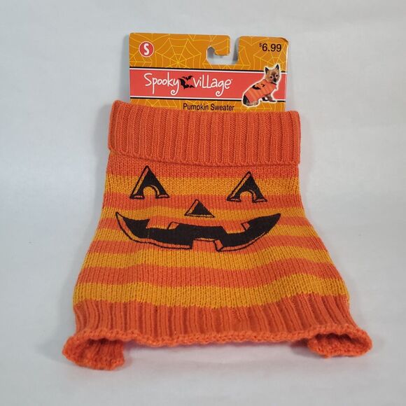 Spooky Village Pumpkin Sweater Small Pet Halloween Attire - Picture 2 of 2